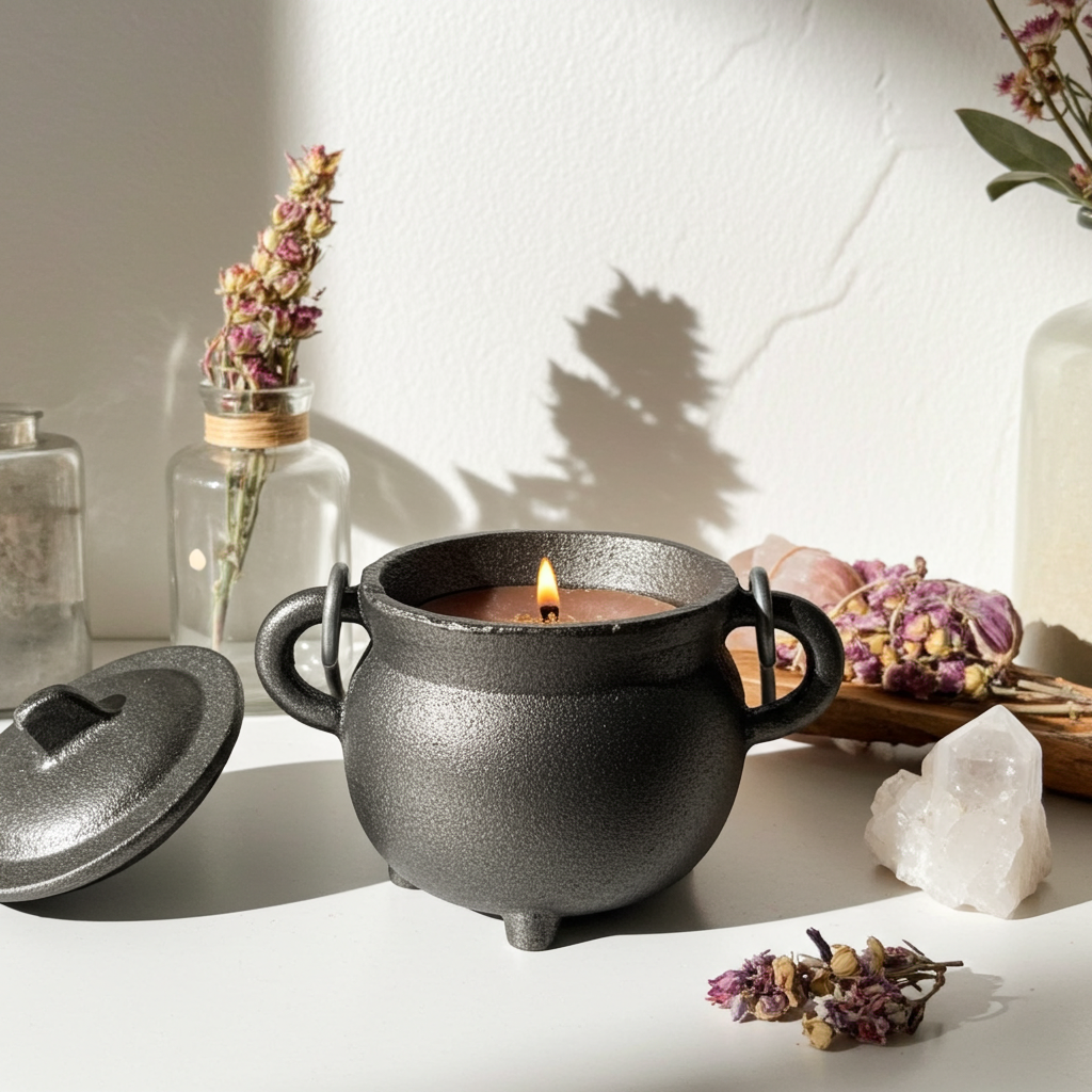 Palo Santo Smudge Candle cauldron candle for smudging, meditation, and sacred space cleansing.