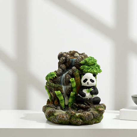 Panda Oasis backflow cone burner incense holder for burning backflow incense cones and creating a cascading smoke display.