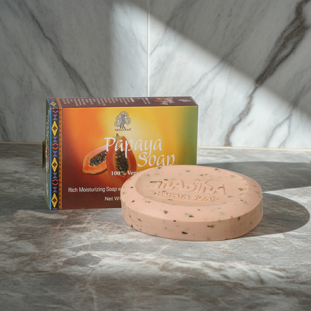 Papaya Vitamin C & A Brightening bar soap for bathing, skin cleansing, and daily brightening skincare use.