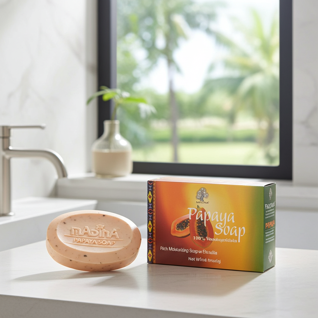Papaya Vitamin C & A soap bar for daily bathing, skin cleansing, and personal skincare use.
