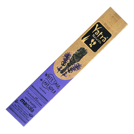 Parimal Yatra White Sage and Lavender Natural Incense Sticks charcoal-free for meditation, cleansing, and relaxation.