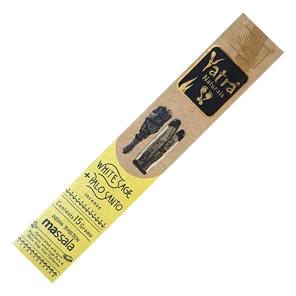 Parimal Yatra White Sage and Palo Santo Natural Incense Sticks charcoal-free for meditation, cleansing, and relaxation.