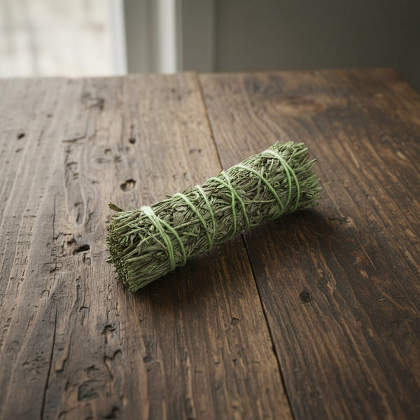 Patchouli and Sage Smudge Stick 4 inch for prosperity, love, and space clearing rituals.