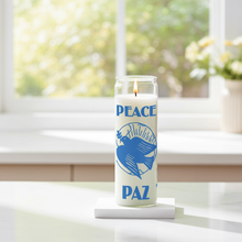 Peace white 1 color 7 day candle in glass jar for prayer, meditation, and spiritual peace work.
