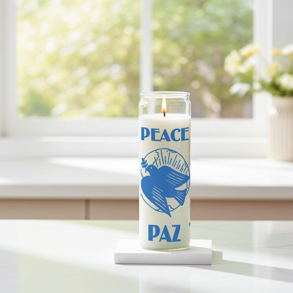 Peace white 1 color 7 day candle in glass jar for prayer, meditation, and spiritual peace work.