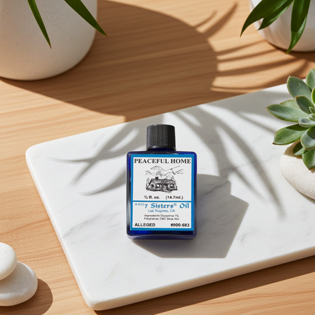 Peaceful Home Wish Oil glass bottle of ritual oil for home blessing, harmony, and peaceful household intention.