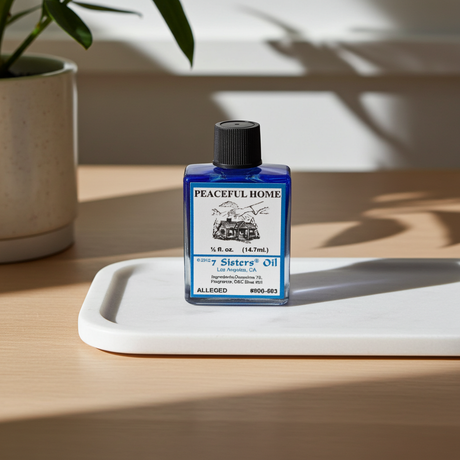 Peaceful Home Wish Oil bottle of spiritual oil for home blessing, peace drawing, and calming energy work.