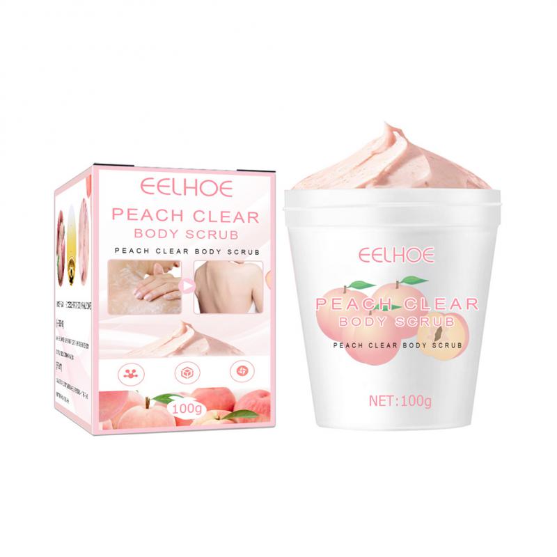 Peach Body Whitening Scrub before and after skin tone comparison showing improved glow and softness.