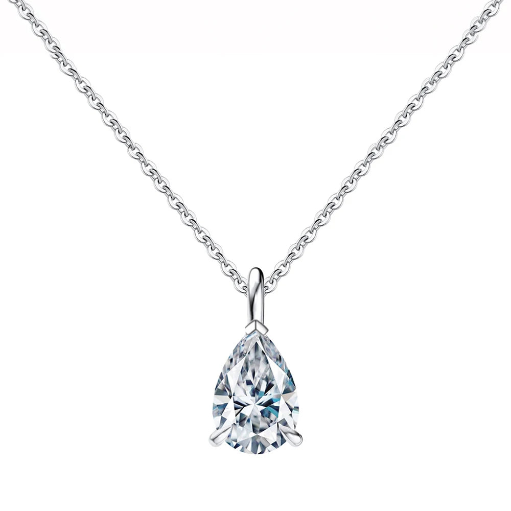Pear-cut moissanite silver jewelry pendant for stylish daily wear, gift presentation, and classic outfit pairing.