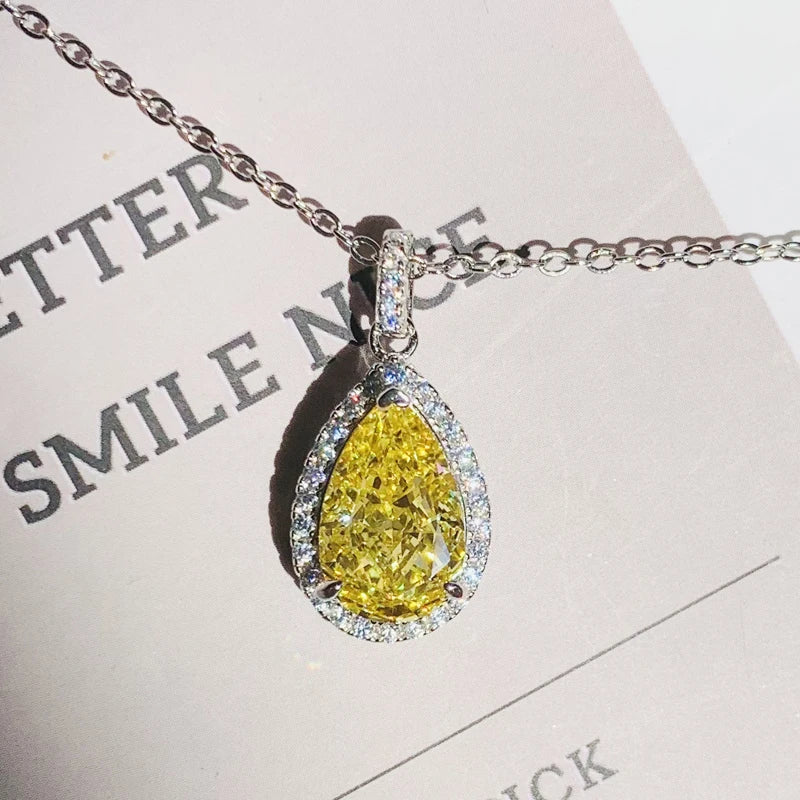 Pear-cut Yellow Zirconia jewelry pendant for formal wear, fashion styling, and gift occasions.