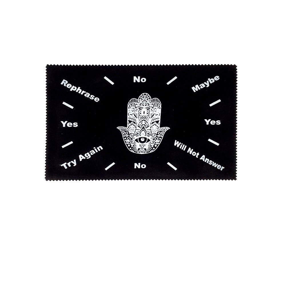 Pendulum mat with Hand of Compassion design for dowsing, divination practice, and pendulum readings.