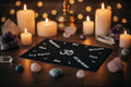 Pendulum mat with Om symbol design for dowsing, divination practice, and pendulum readings.