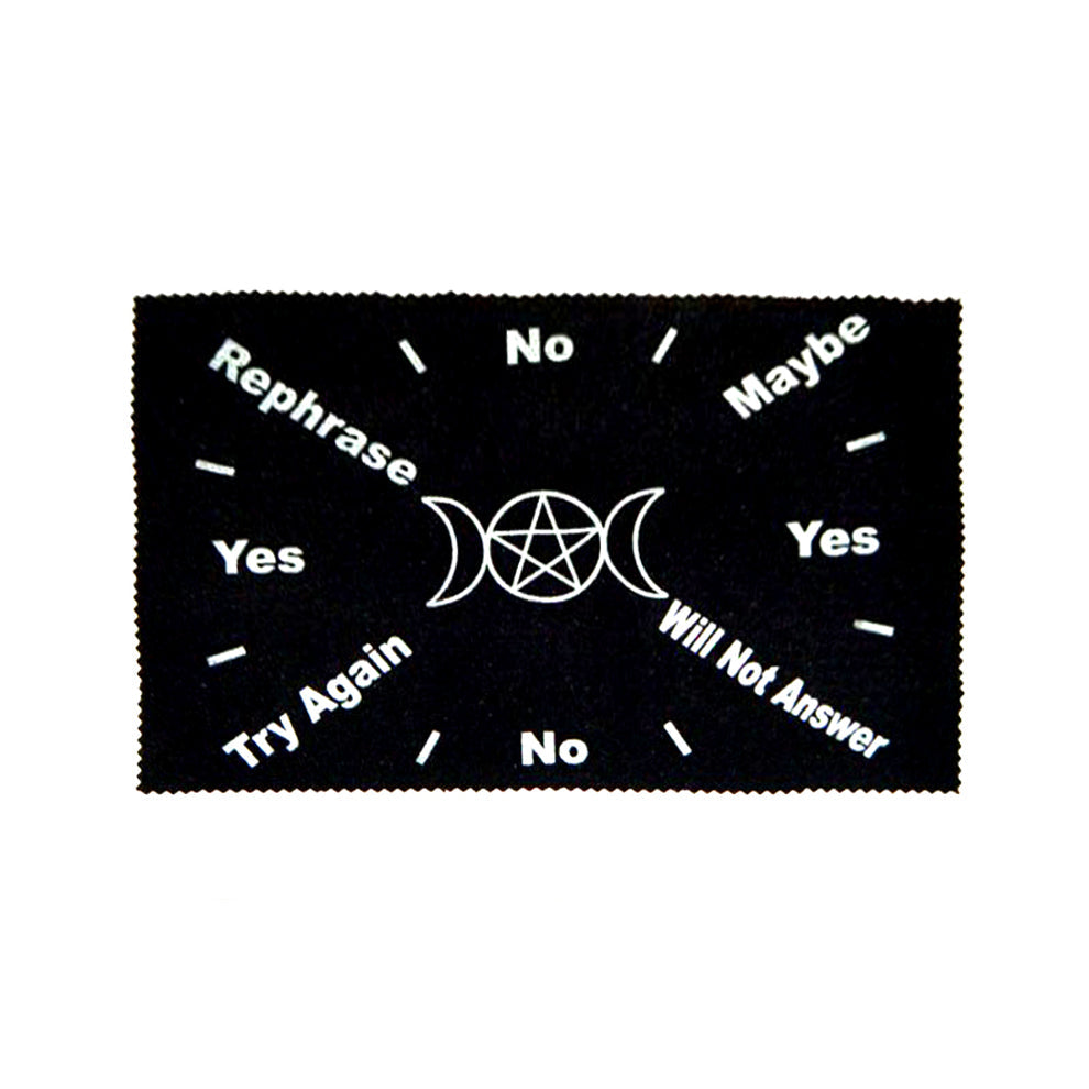 Pendulum mat with pentacle and triple moon design for dowsing, divination practice, and pendulum readings.