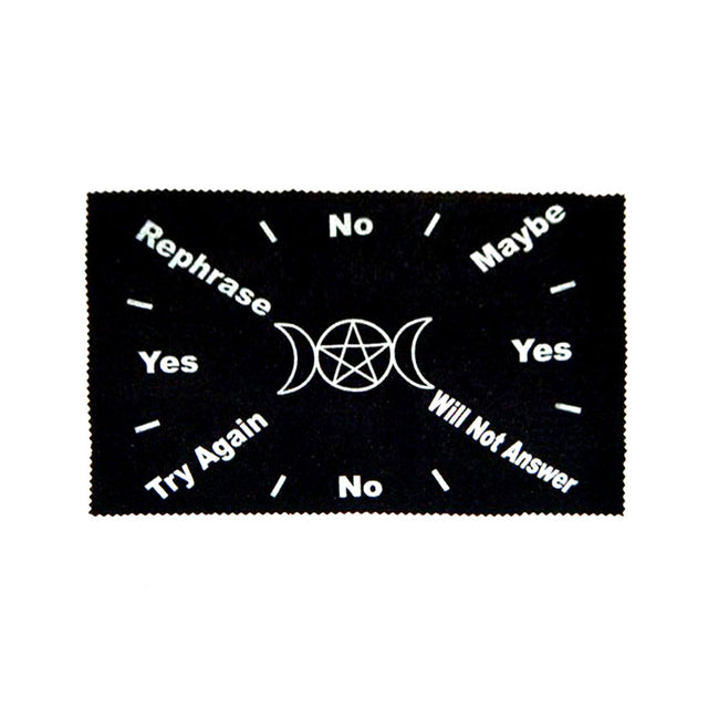 Pendulum mat with pentacle and triple moon design for dowsing, divination practice, and pendulum readings.
