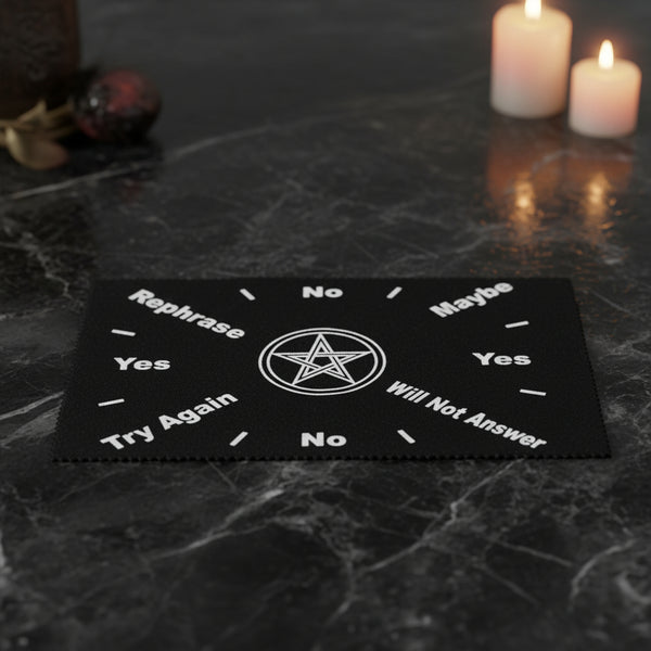 Pendulum mat with pentacle design for dowsing, divination practice, and pendulum readings.