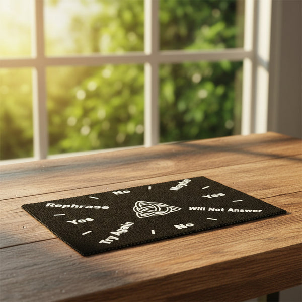 Pendulum mat with triquetra design for dowsing, divination practice, and pendulum readings.