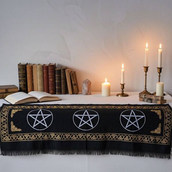 Pentacle altar cloth 21 x 72 inch fabric altar covering for ritual setup, spiritual practice, and sacred space decoration.