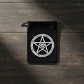 Pentacle black velvet embroidered bag for tarot deck storage, crystal keeping, and altar tool protection.