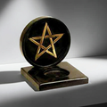 Pentacle candle holder altar decor piece for holding ritual candles during spiritual practice and sacred space setup.