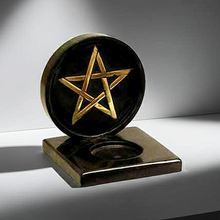 Pentacle candle holder altar decor piece for holding ritual candles during spiritual practice and sacred space setup.