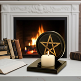 Pentacle candle holder for ritual use, designed to support candle burning for altar work, meditation, and ceremonial practice.