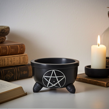 Pentacle Carved Charcoal Burner incense holder for use with charcoal tablets during spiritual rituals, meditation, and home cleansing.