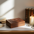 Pentacle Flower Carved Wooden Box wooden storage box for holding jewelry, herbs, crystals, and ritual supplies.
