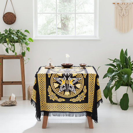 Pentacle Goddess altar cloth fabric altar cover for ritual work, spiritual ceremonies, and sacred space decor.