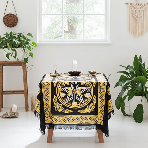 Pentacle Goddess altar cloth fabric altar cover for ritual work, spiritual ceremonies, and sacred space decor.