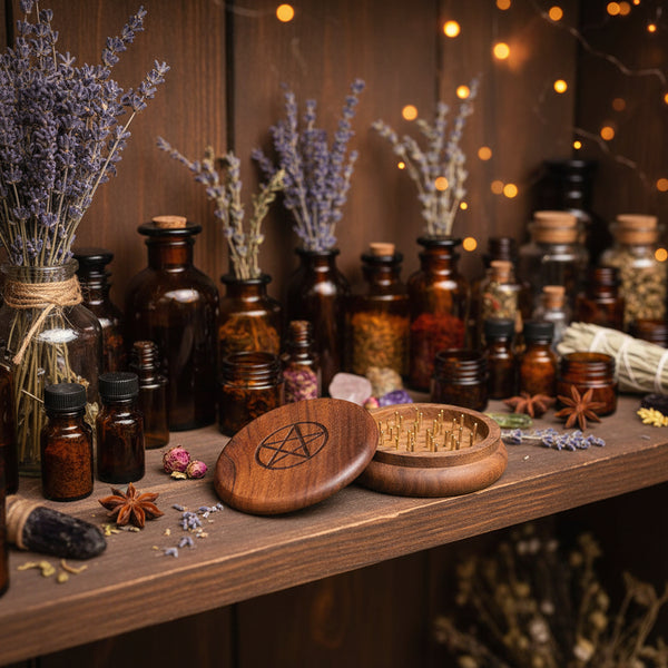 Pentacle Herb Grinder hardwood two-piece grinder for herb preparation, spiritual practice, and daily use.