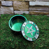 Pentacle jewelry storage box for keeping earrings, necklaces, and meaningful treasures neatly stored.