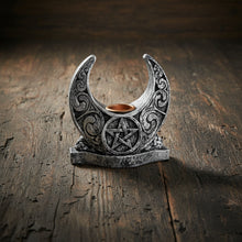 Pentacle Moon candle holder altar decor for holding ritual candles, spiritual practice, and moon-themed sacred space use.