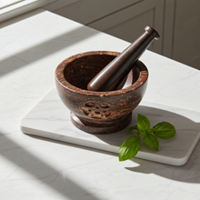 Pentacle mortar and pestle 4 inch bowl and grinder for crushing herbs, incense, and ritual ingredients.