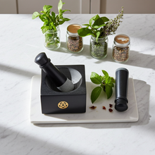 Pentacle Inlaid Mortar & Pestle carved mortar and pestle for crushing dried herbs, spices, and ceremonial blends.