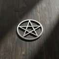 Pentacle silver tone altar tile for candle placement, ritual tool display, and altar decor.