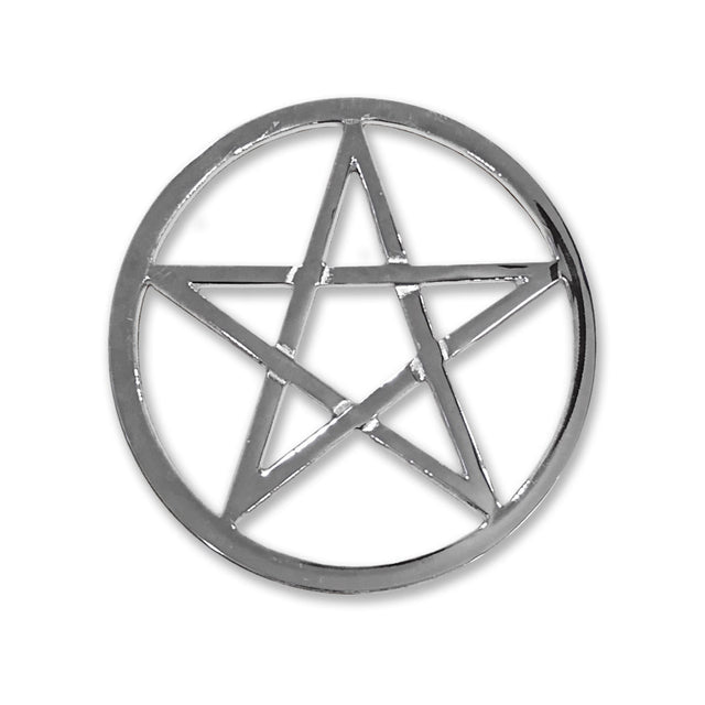 Pentacle silver tone altar tile for candle placement, ritual tool display, and altar decor.