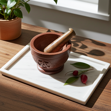 Mortar & Pestle soapstone pentacle with Celtic knot carved stone bowl and pestle for altar work, herbal preparation, and ceremonial practice.