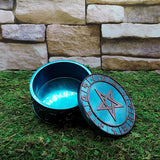 Pentacle trinket box for sacred storage of jewelry, crystals, and small ritual keepsakes.
