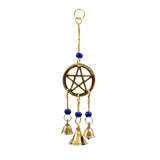 Pentacle windchime with beads for hanging outdoor decor, porch styling, and altar space ambiance.