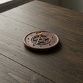 Pentacle wood round incense burner for stick incense burning, altar decor, and meditation spaces.