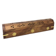 Pentacle wooden coffin-shaped incense box burner for storing incense sticks and ash catching.