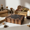Pentagram Cobra carved wood box with engraved lid for jewelry storage, altar use, and small keepsake organization.