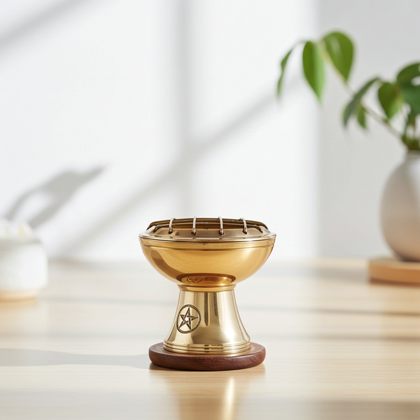 Pentagram incense burner dish for holding incense sticks and cones during meditation, ritual, and spiritual cleansing.