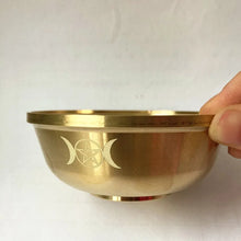 Pentagram offering bowl in brass for holding crystals, herbs, and sacred offerings on an altar.