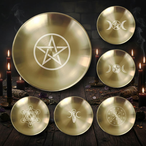 Pentagram Ritual Altar brass finished plate for altar decoration, ritual work, and ceremonial use.