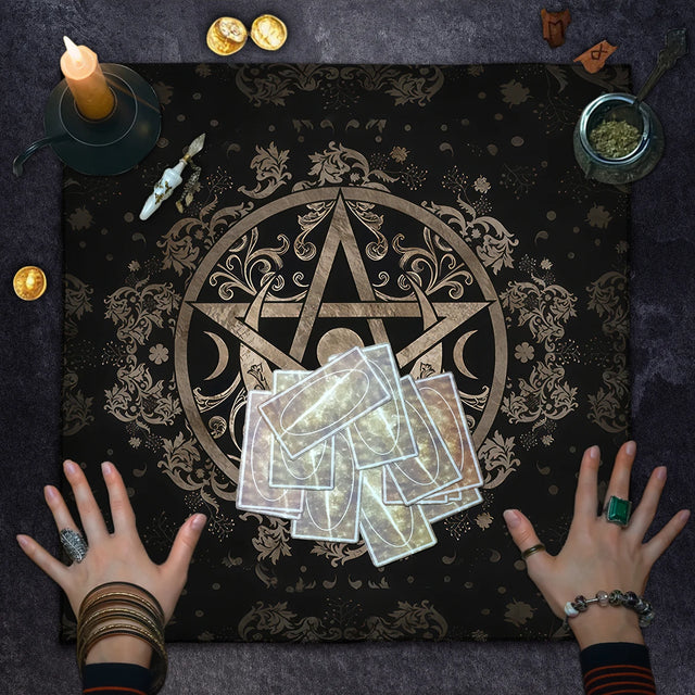 Pentagram Tarot Tablecloth altar cloth for tarot readings, altar setups, and spiritual ritual use.