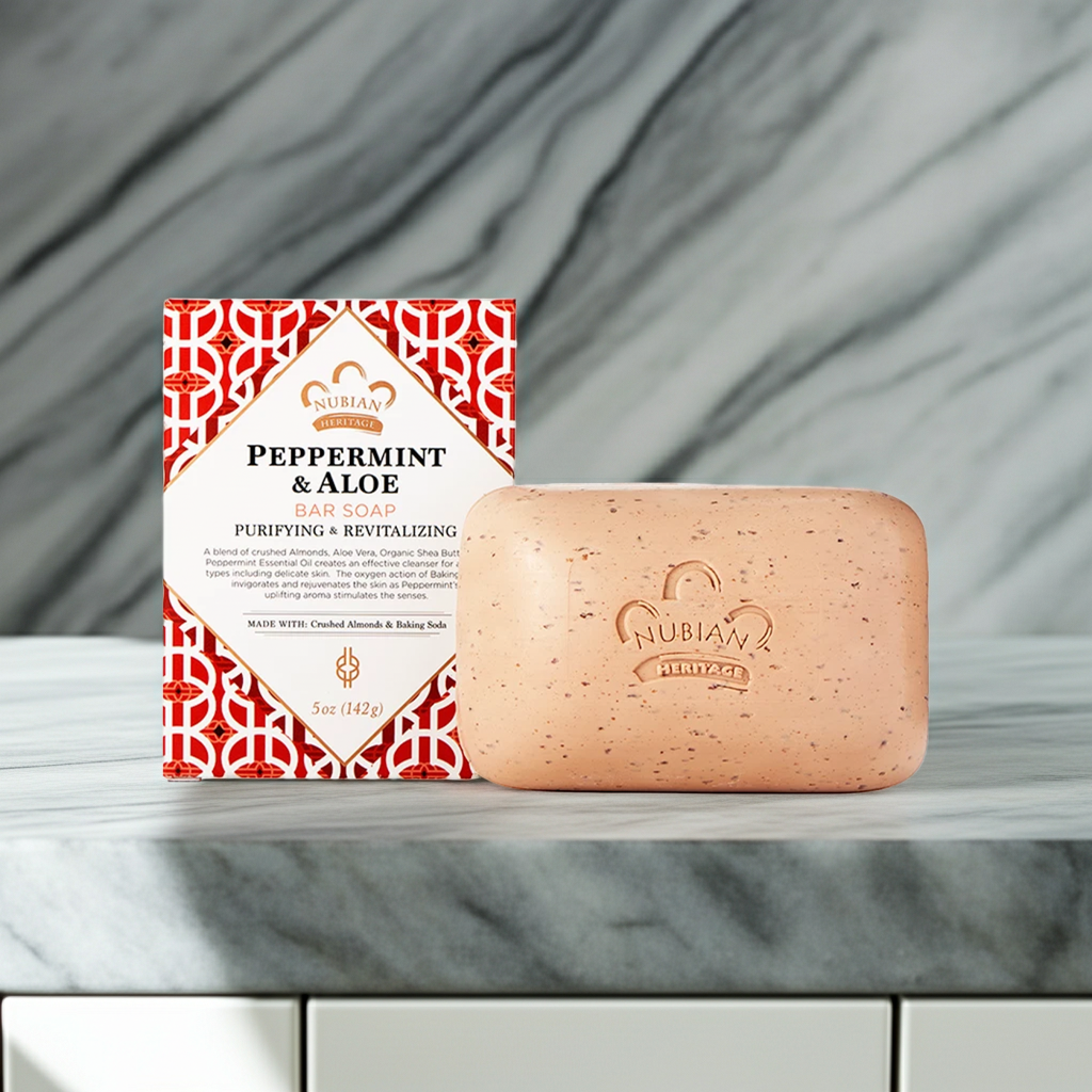 Nubian Peppermint & Aloe Bar Soap bath soap bar for gentle cleansing, bathing, and everyday skin care.