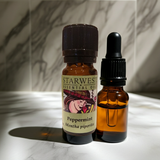 Starwest Botanicals Peppermint essential oil bottle for diffuser blends, natural scenting, and daily aromatherapy use.