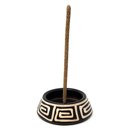 Peruvian ceramic burner side view showing hand-painted design.