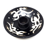 Peruvian ceramic gecko bowl front view for smudging, offerings, and decorative altar use.